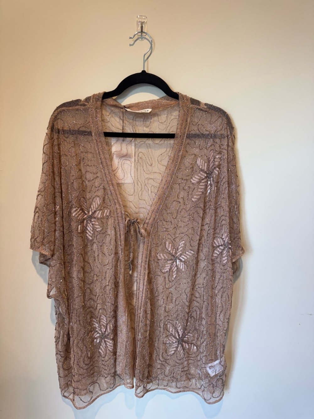 Zara Taupe Sheer Floral Tie-Front Coverup